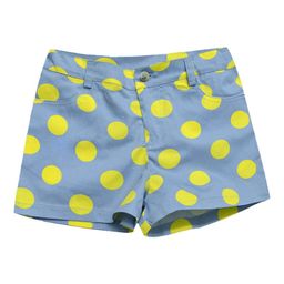 A T U N Girls Blue & Yellow Polka Dots Printed Regular Fit Shorts-58