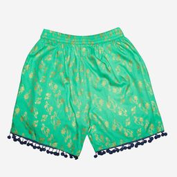 KiddoPanti Girls Green Floral Printed Shorts-image-37