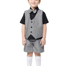 Jeetethnics Boys White & Black Striped Shirt with Shorts-image-38