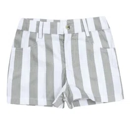 A T U N Girls Grey Striped Shorts-36