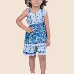 JUNITOS Girls Printed One Shoulder Sleeveless Top with Shorts-49