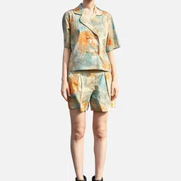 NEOFAA Women Printed Pure Cotton Coat With Shorts Co-Ords-picture-41