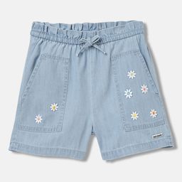 Blue Giraffe Girls Floral Embroidered Pure Cotton Denim Shorts-image-86