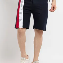 Status Quo Men Navy Blue Typography Printed Shorts-image-32