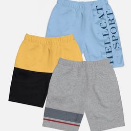 HELLCAT Boys Pack Of 3 Typography Printed Cotton Shorts-48
