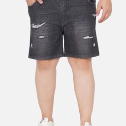 John Pride Plus Size Men Black Washed Denim Shorts-59