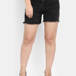 V-Mart Women Mid-Rise Washed Cotton Denim Shorts-picture-17