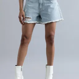 Bene Kleed Women Ripped Denim Shorts with Frayed Hem-image-10