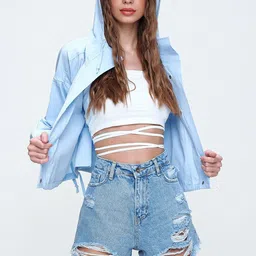Trend Alacati stili Women Mid Rise Pure Cotton Frayed Denim Shorts-image-23