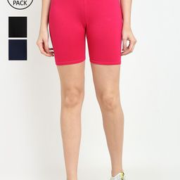 Jinfo Women Black & Pink Cycling Sports Shorts Pack Of 3-image-106