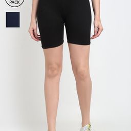 Jinfo Women Black & Navy Blue Pack Of 2 Cycling Sports Shorts-image-111