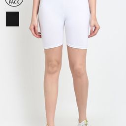 Jinfo Women Black & White Pack of 2 Cycling Sports Shorts-image-75