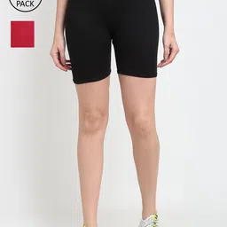 Jinfo Women Black & Maroon Pack of 2 Cycling Sports Shorts-image-70