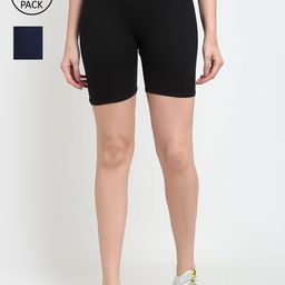 Jinfo Women Black & Navy Blue Pack of 2 Cycling Sports Shorts-image-83