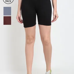 Jinfo Women Black & Grey Set Of 3 Biker Shorts-picture-3