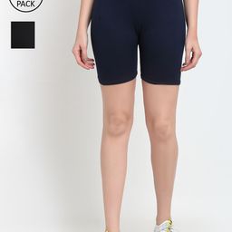 Jinfo Women Black & Navy Blue Pack of 2 Cycling Sports Shorts-image-112