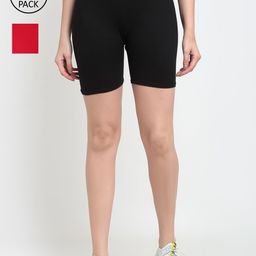 Jinfo Women Black & Red Pack of 2 Cycling Sports Shorts-image-104