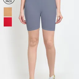 GRACIT Pack Of 3 Women Red Cycling Sports Shorts-image-11