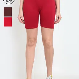 GRACIT Women Pack Of 3 Red Cycling Sports Shorts-picture-5
