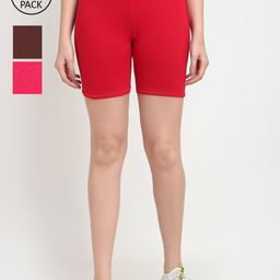 GRACIT Pack Of 3 Women Red Cycling Sports Shorts-image-16