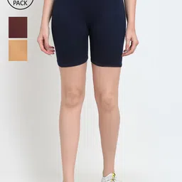 Jinfo Women Pack Of 3 Beige Cycling Sports Shorts-image-110