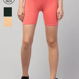 Apraa & Parma Pack of 3 Women Pink Solid Cotton Slim Fit Cycling Shorts-image-96