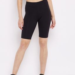 Hypernation Women Black Skinny Fit Cycling Sports Shorts-33