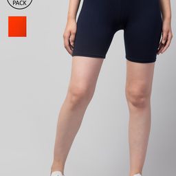 Apraa & Parma Women Pack Of 2 Navy Blue & Orange Slim Fit Cycling Sports Shorts-image-78