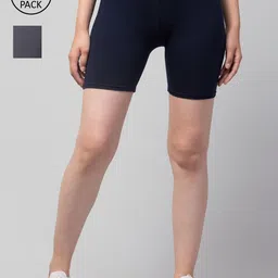 Apraa & Parma Women Navy Blue and Grey Pack of 2 Slim Fit Cycling Sports Shorts-picture-32