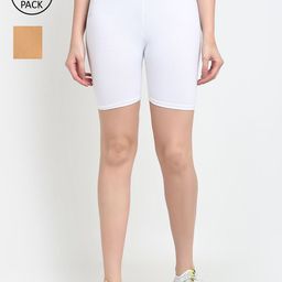 Jinfo Women White & Beige Pack Of 2 Cycling Sports Shorts-image-87