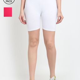 Jinfo Women White & Pink Pack Of 2 Cycling Sports Shorts-image-79