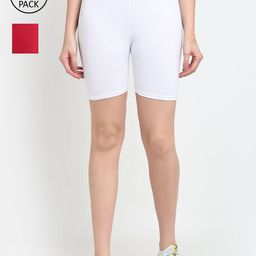 Jinfo Women White & Maroon Pack of 2 Cycling Sports Shorts-image-73