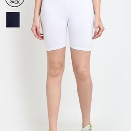 Jinfo Women White & Navy Blue Pack of 2 Cycling Sports Shorts-image-89