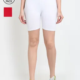 Jinfo Women White & Red Pack Of 2 Cycling Sports Shorts-105