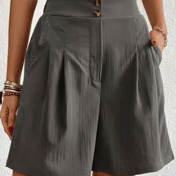 Grey Solid Regular Fit High-Rise Shorts-picture-9