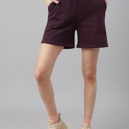 Fitkin Women Purple High-Waist Fleece Shorts-image-43