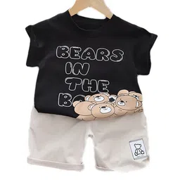 StyleCast Kids Black Typography Printed Pure Cotton T-shirt With Shorts Clothing Set-image-54