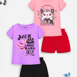 YK X Trampoline Pack Of 2 Girls Printed T-shirt With Shorts-image-24