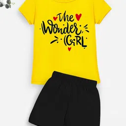 YK X Trampoline Girls Printed Round Neck T-shirt with Shorts-image-84