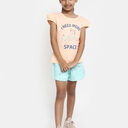 V-Mart Girls Graphic Printed Pure Cotton T-Shirt With Shorts-picture-11
