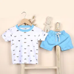 Moms Home Kids Printed Pure Cotton T-shirt with Shorts-picture-45