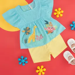 Pantaloons Baby Infants Girls Printed Square Neck Pure Cotton Top with Shorts-picture-14