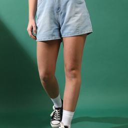 TALES & STORIES Women Washed Mid-Rise Outdoor Denim Shorts-image-72
