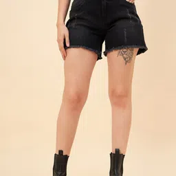 High Star Women Mid-Rise Distressed Denim Shorts-picture-13