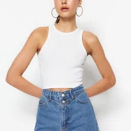 Trendyol Women High-Rise Washed Denim Shorts-image-85