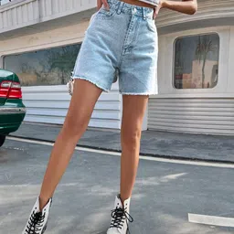 LULU & SKY Women Washed Slim Fit High-Rise Denim Shorts-picture-7