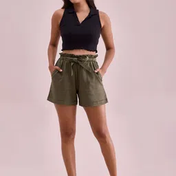 Go Colors Women High-Rise Linen Shorts-image-47