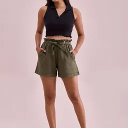 Go Colors Women High-Rise Linen Shorts-image-65