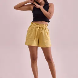 Go Colors Women High-Rise Linen Shorts-image-64