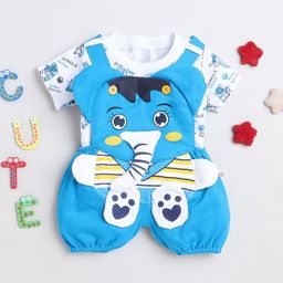 FOURFOLDS Boys Printed Pure Cotton T-shirt With Dungarees-image-5